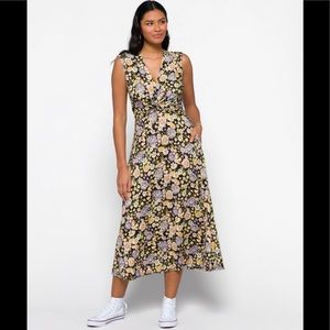Amour Vert Floral Midi Dress - Black, Yellow, Pink